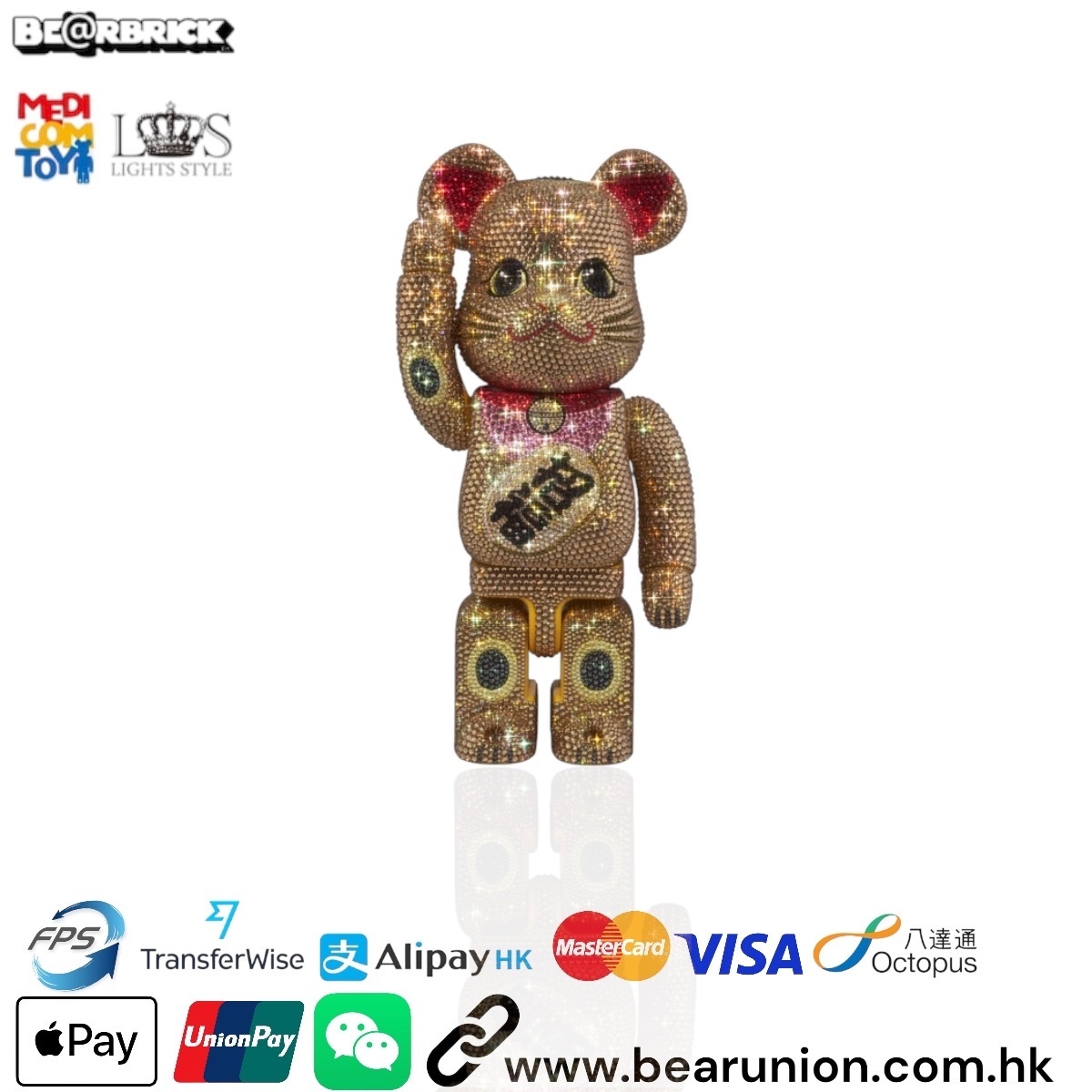 🎏預訂🎏bearbrick 400% CRYSTAL DECORATE招き猫 招福 金
