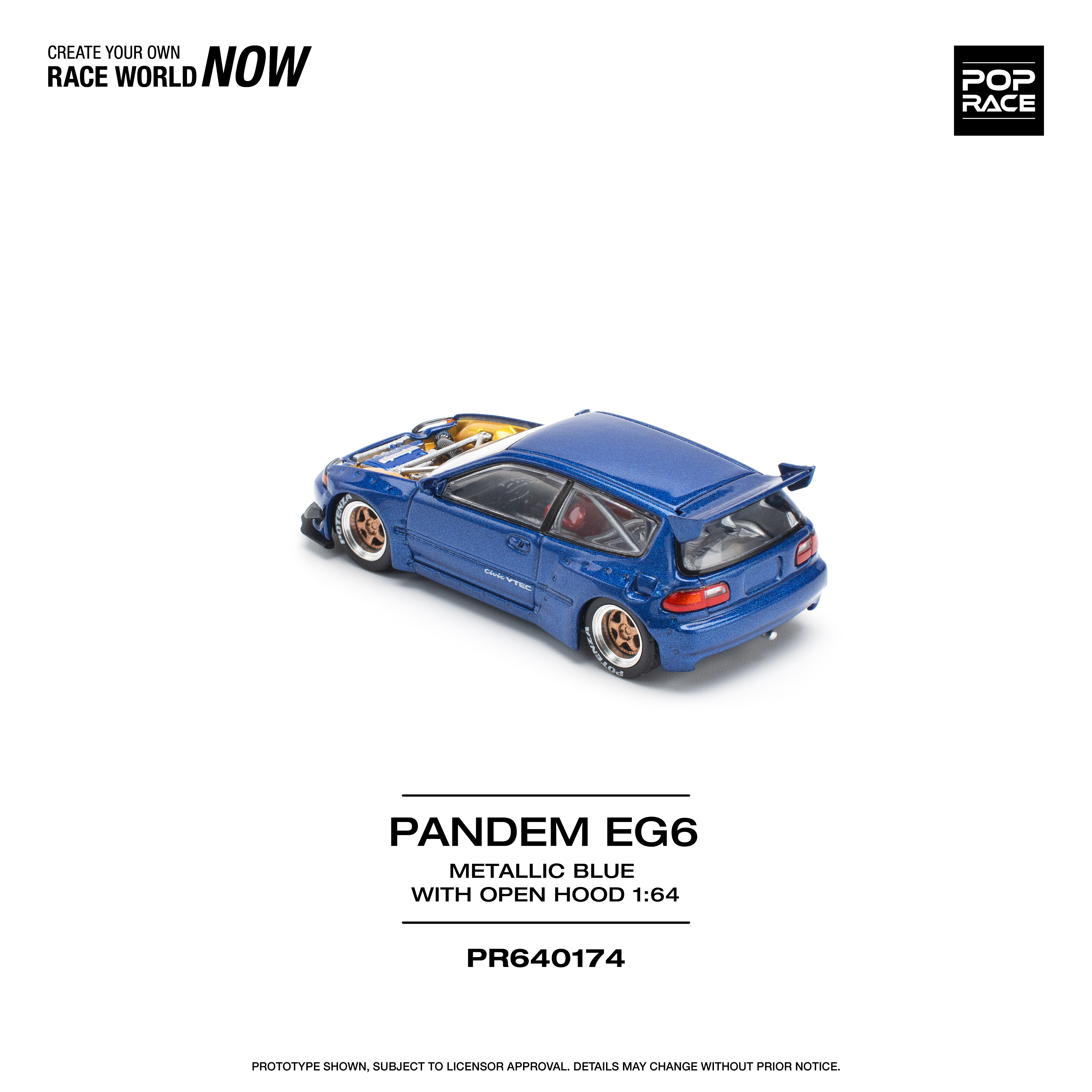 【預訂】Pop Race Pandem Civic EG6 Metallic Blue with Open Hood