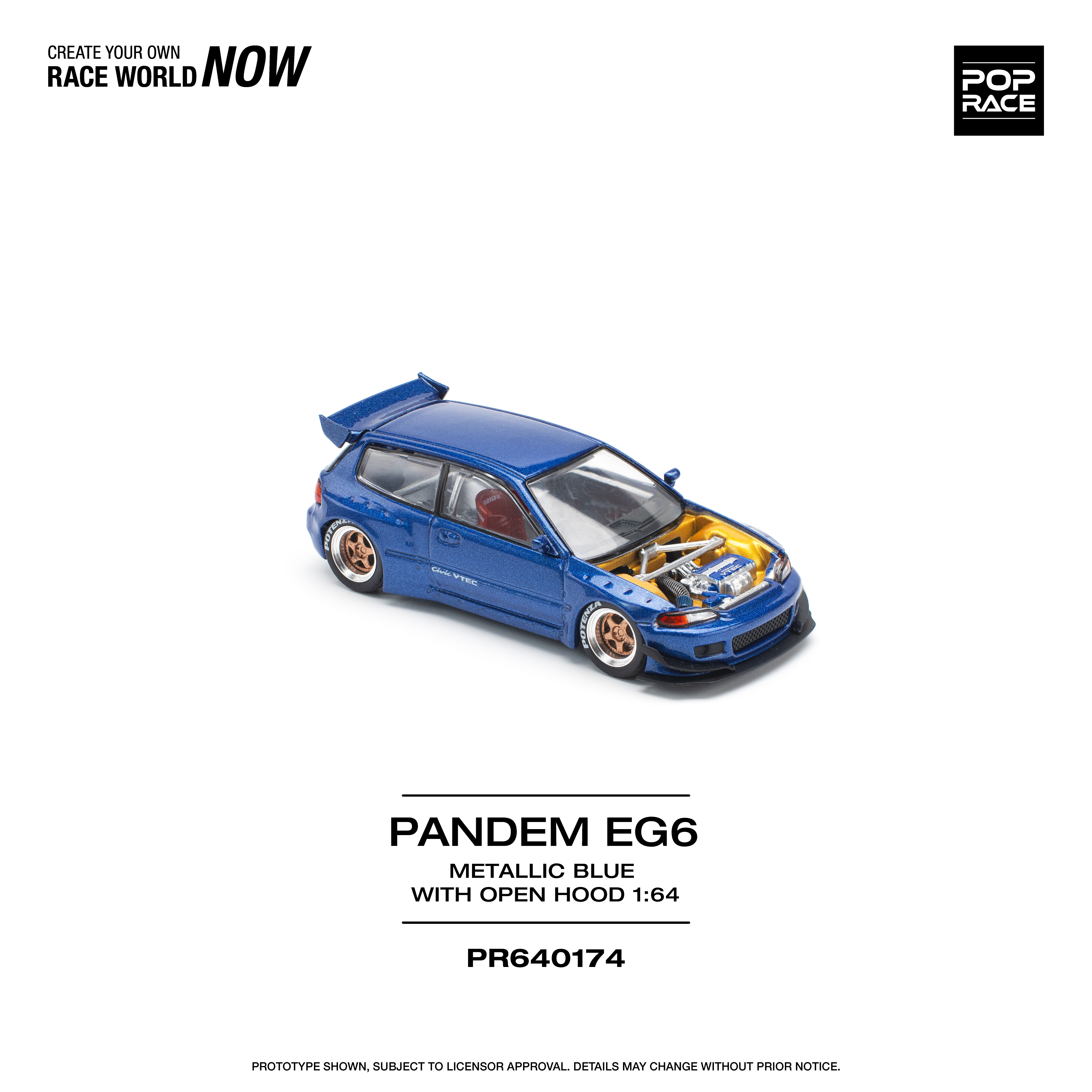 【預訂】Pop Race Pandem Civic EG6 Metallic Blue with Open Hood