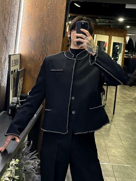 Once 鏈條串珠構線短版夾克