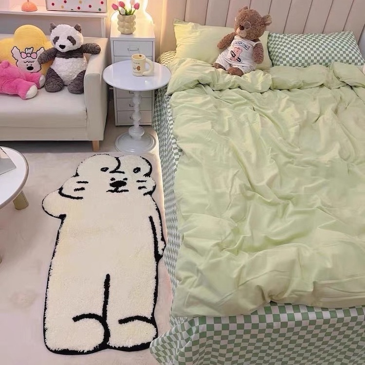 《11252》憨憨的白底狗狗還貓貓不規則地毯