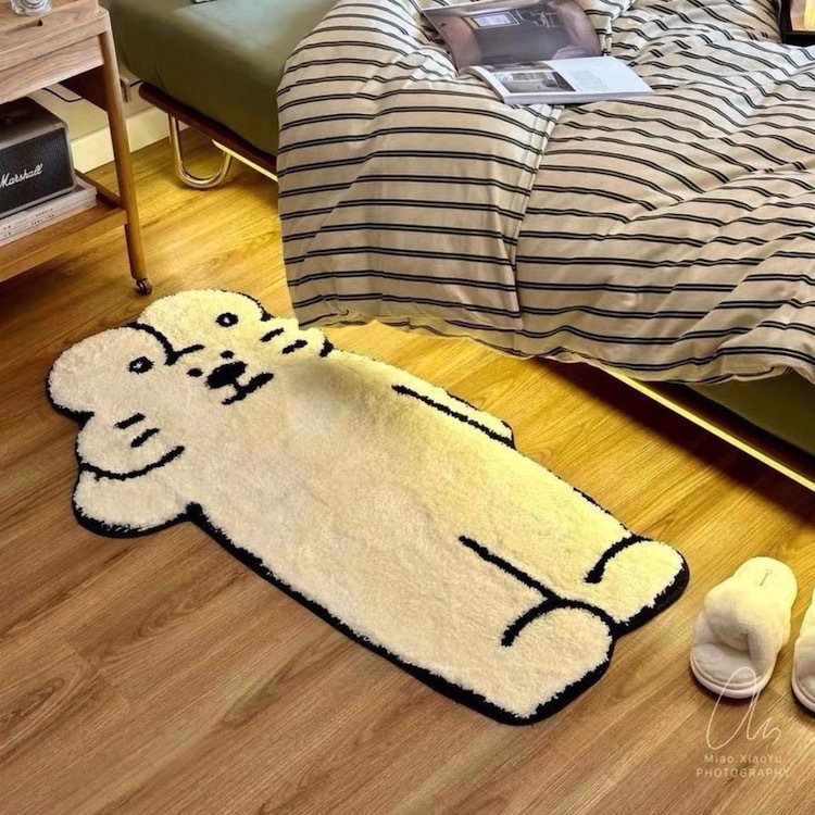 《11252》憨憨的白底狗狗還貓貓不規則地毯