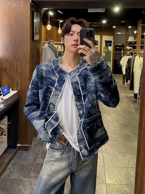 復古牛仔花呢夾克