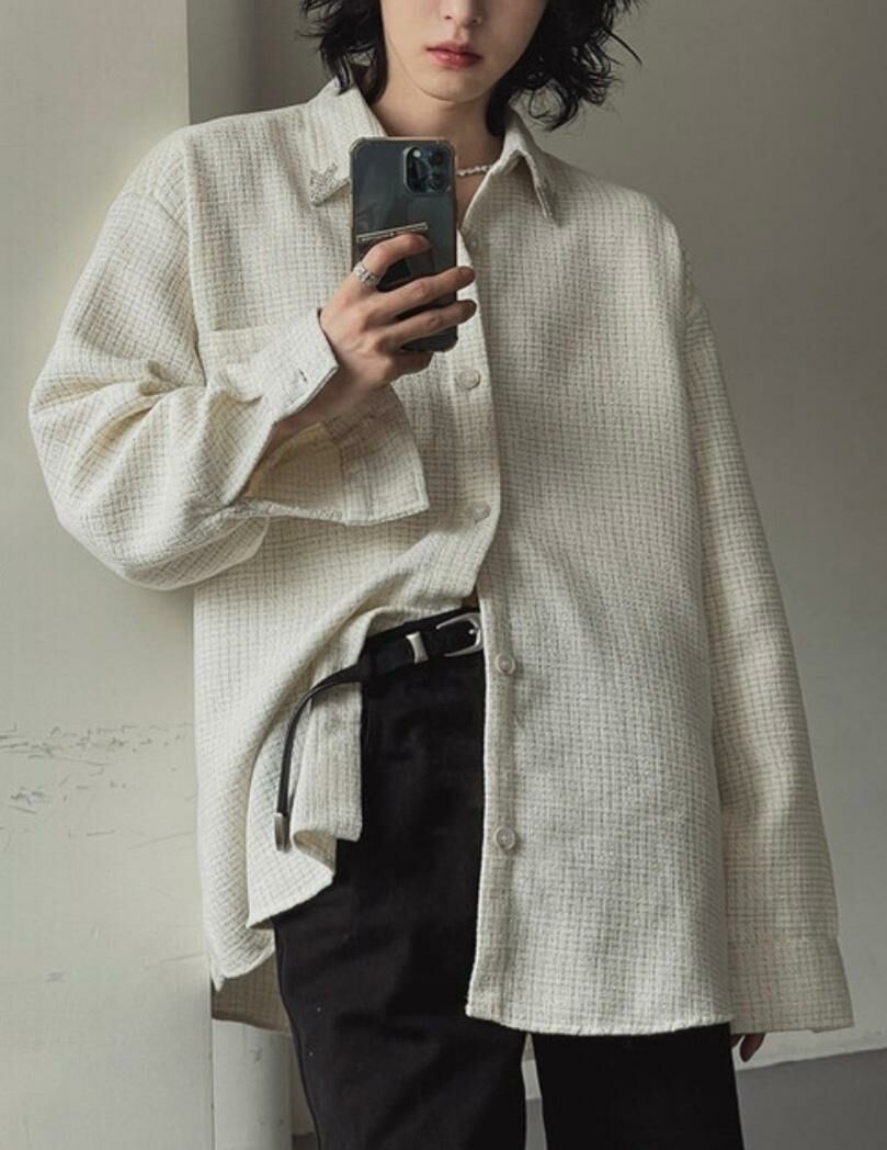OverSize暗格紋長袖恤衫 MALENKII-108S