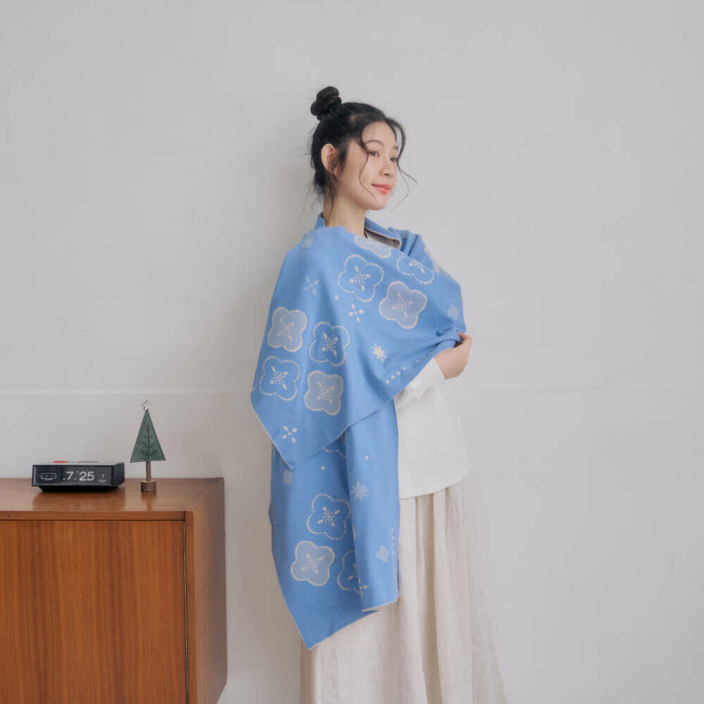 緹花圍巾禮盒/軟冬綻花/玻璃海棠16號/微風藍