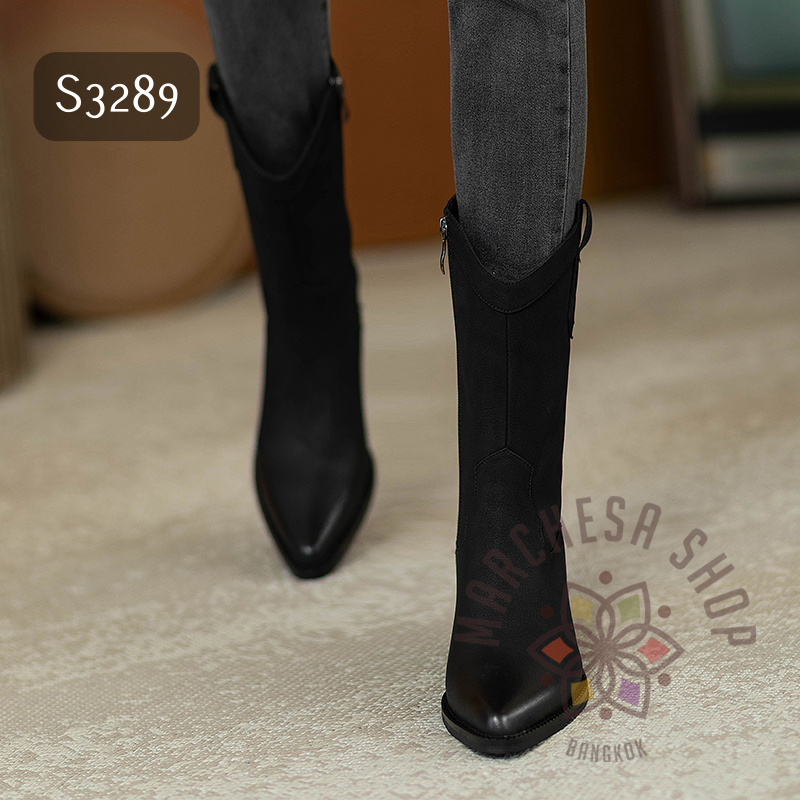 S3289 - 全真皮羊皮水磨牛仔鈄口中短靴