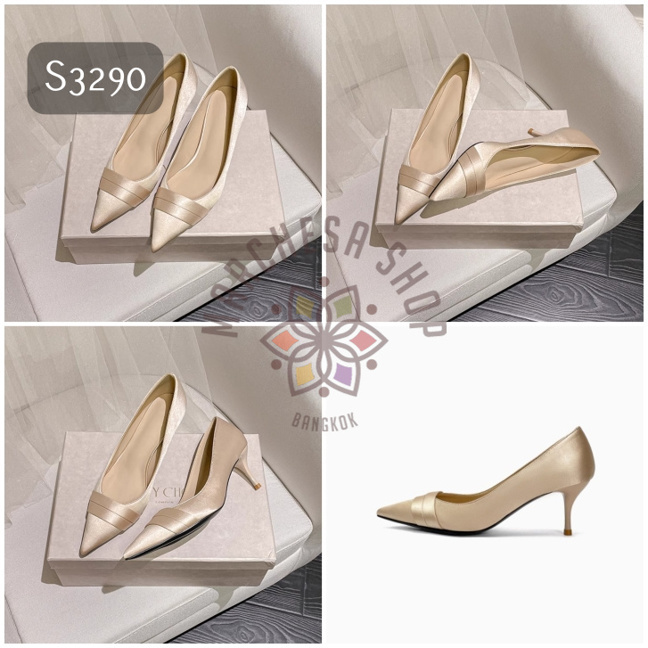 S3290 - 全真皮羊皮絲綢尖頭高踭鞋