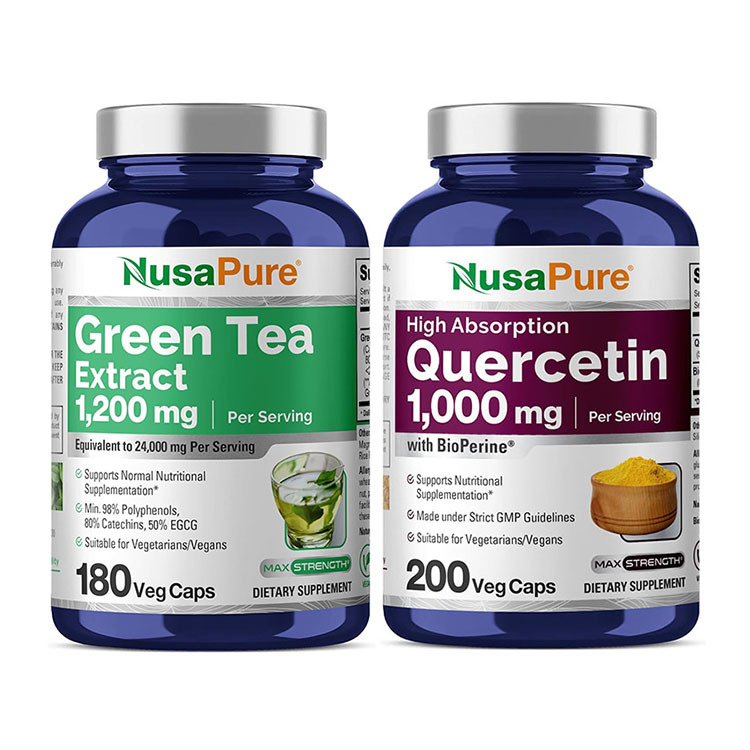 Nusapure quercetin 1000mg 200 Caps + Green Tea Extract 98 %180 Capsules