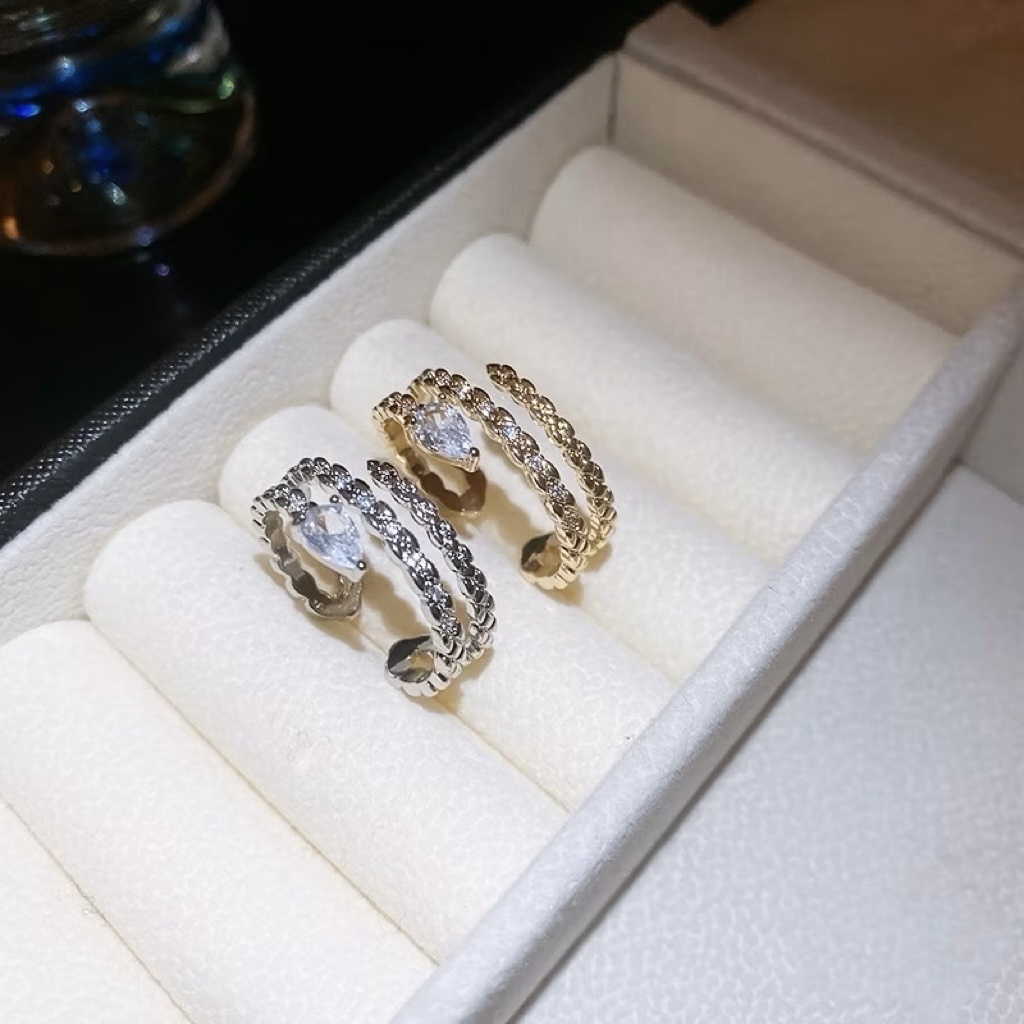 18k高級菱格滿鑽蛇形三層開口戒