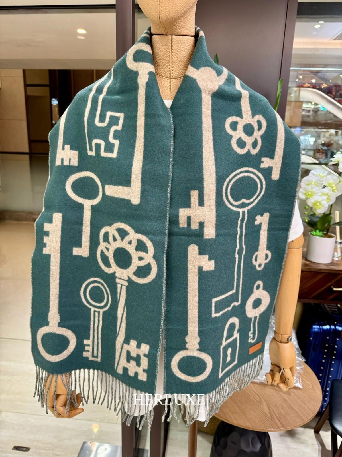 Casaque Porte-Clefs muffler cashmere 30x160cm Vert Cyprès / Beige Chiné