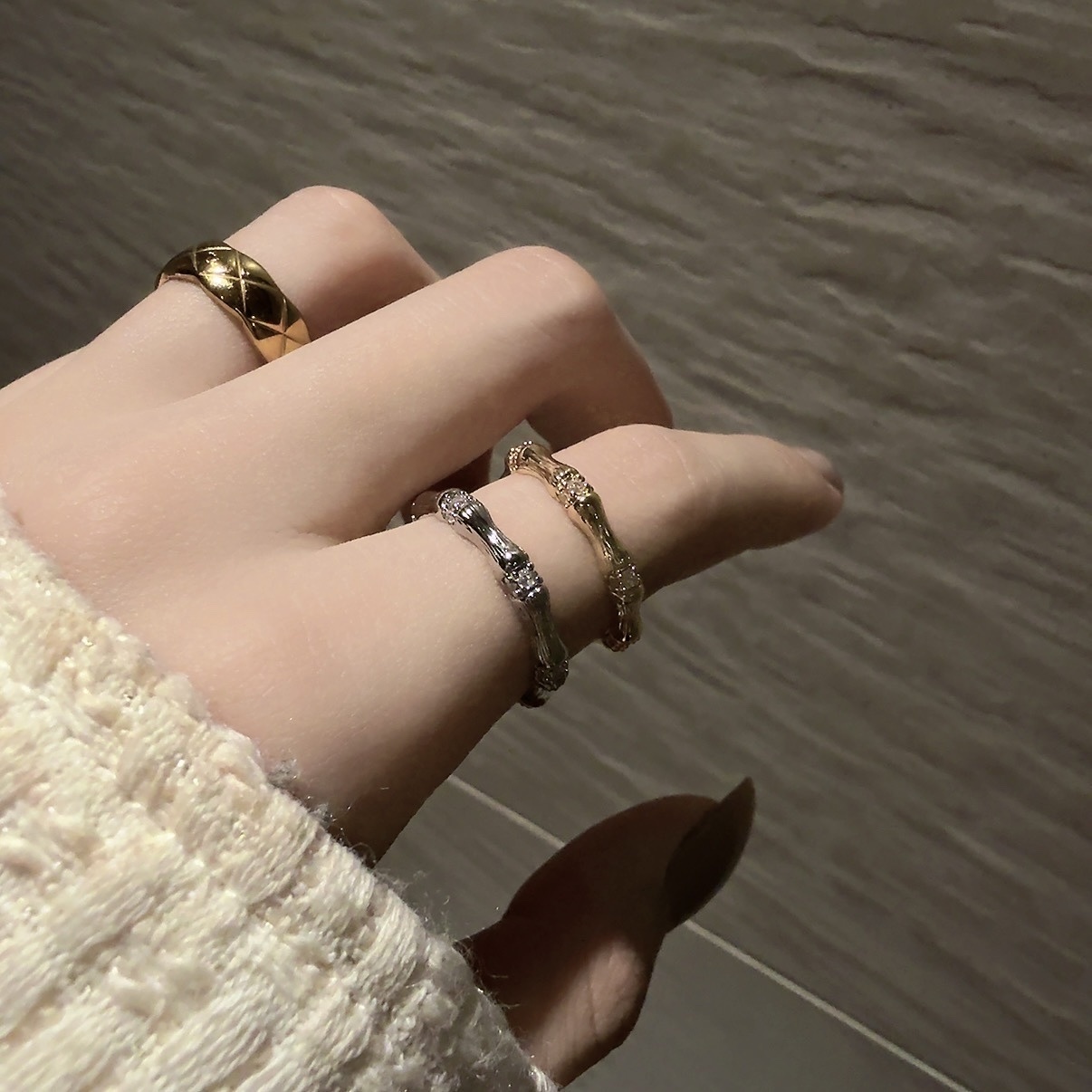 18k鑲鑽低奢華竹節開口戒