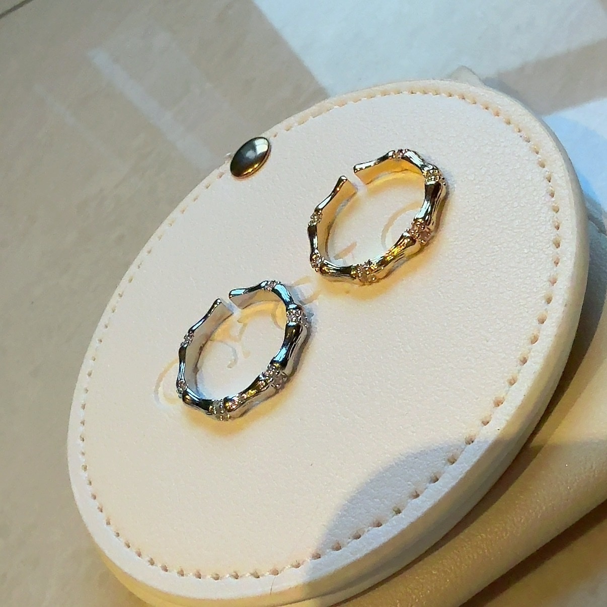 18k鑲鑽低奢華竹節開口戒