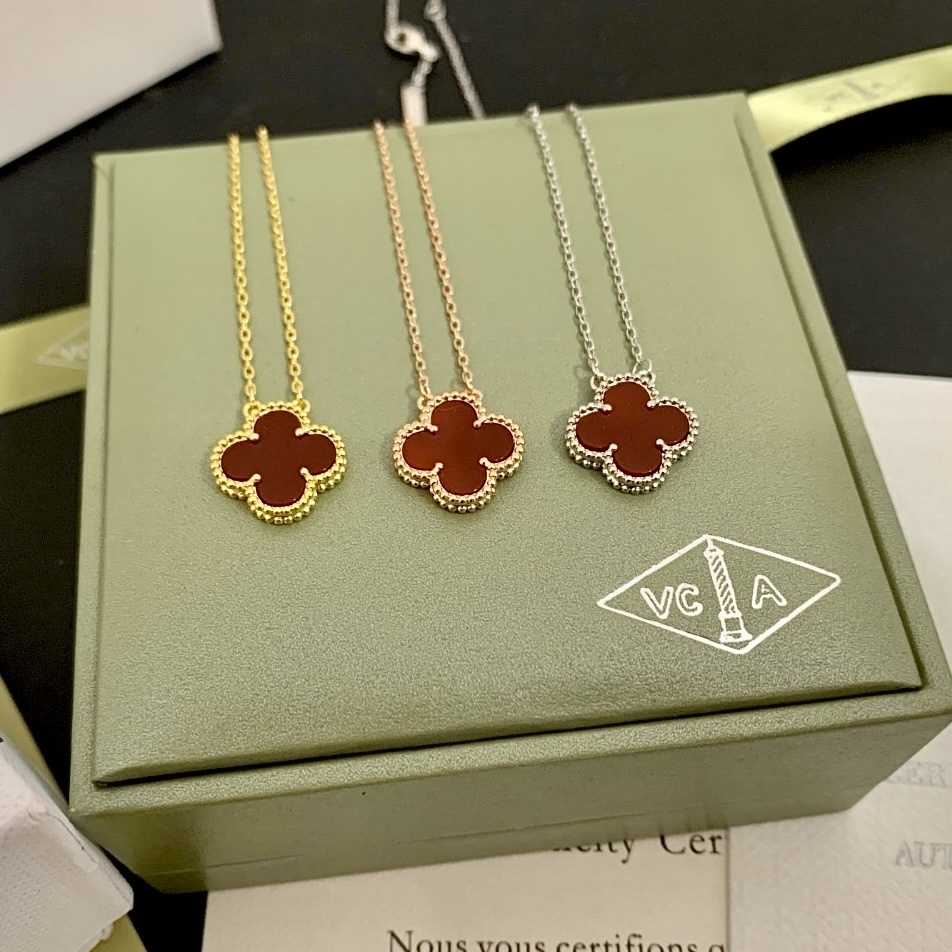 18k 經典紅瑪瑙四葉草高奢定製項鍊