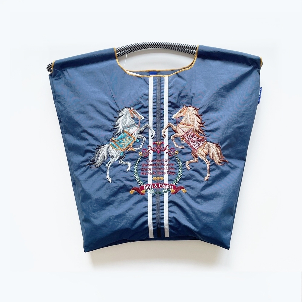Ball＆Chain 刺繡環保購物袋 M號 - 藍 (30102432)