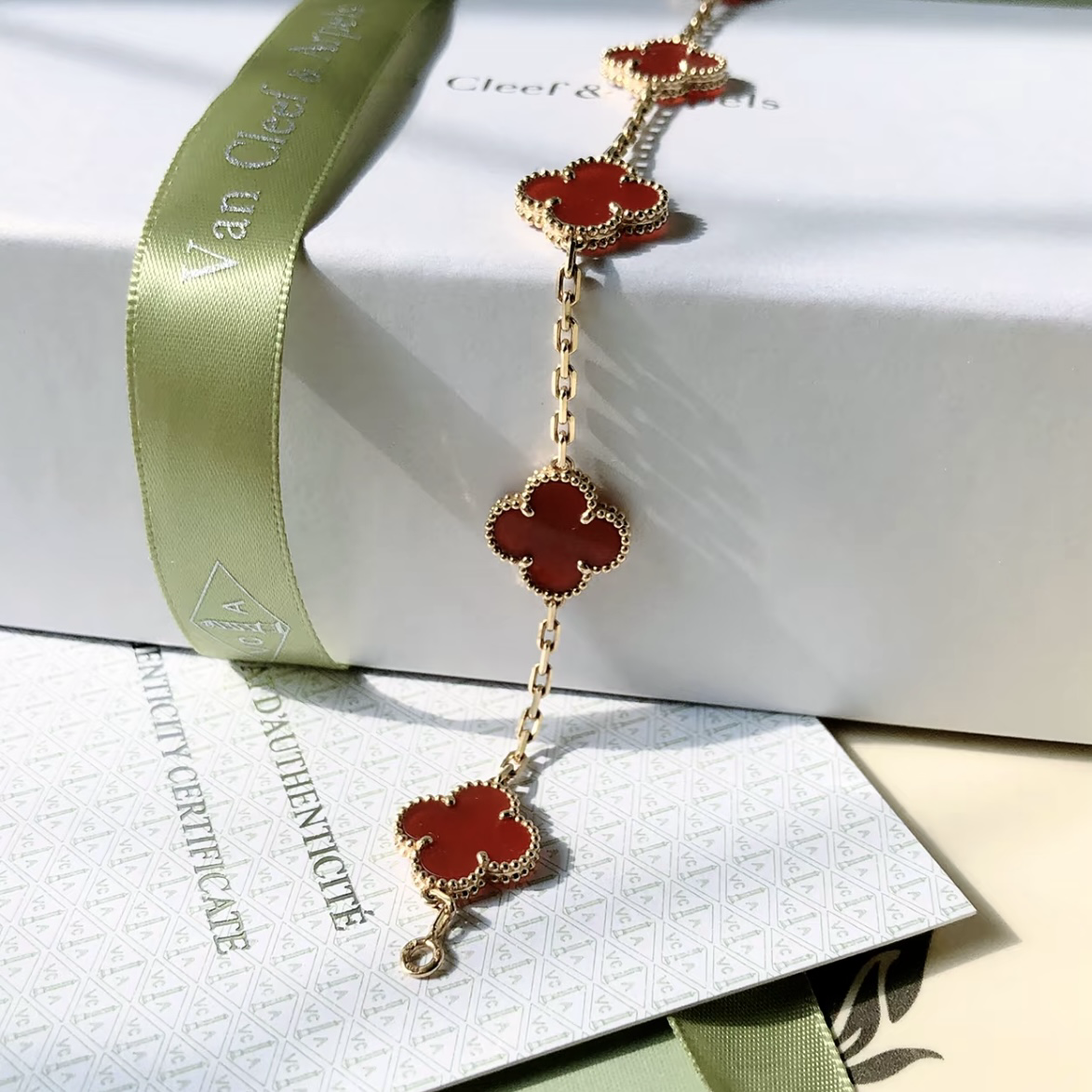 18k 經典紅瑪瑙全五花四葉草”高奢定製手鍊