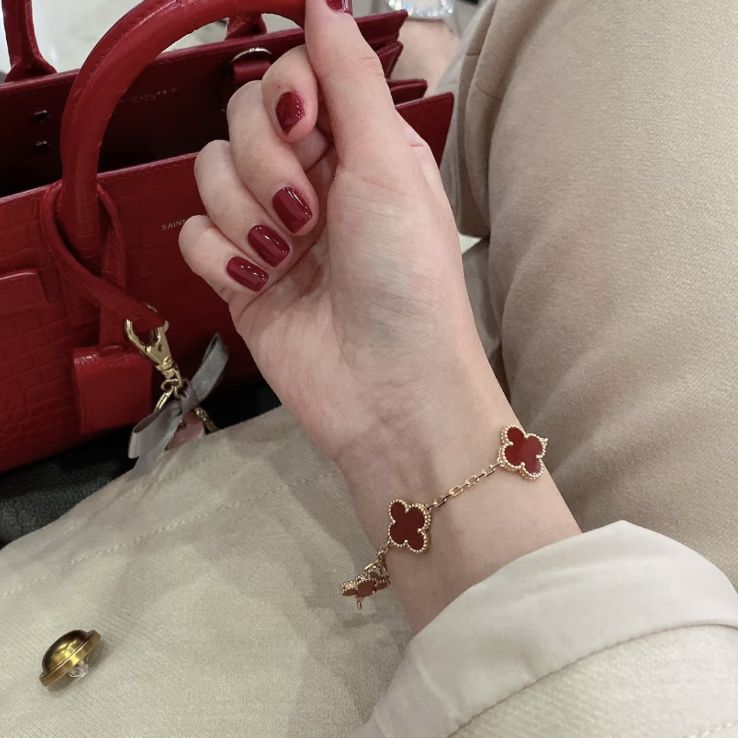 18k 經典紅瑪瑙全五花四葉草”高奢定製手鍊