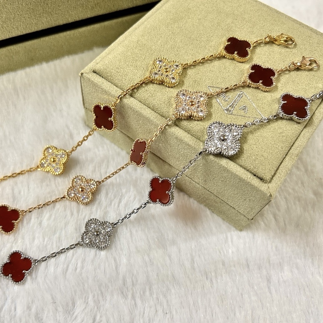 18k經典紅瑪瑙滿鑽五花四葉草”高奢定製手鍊