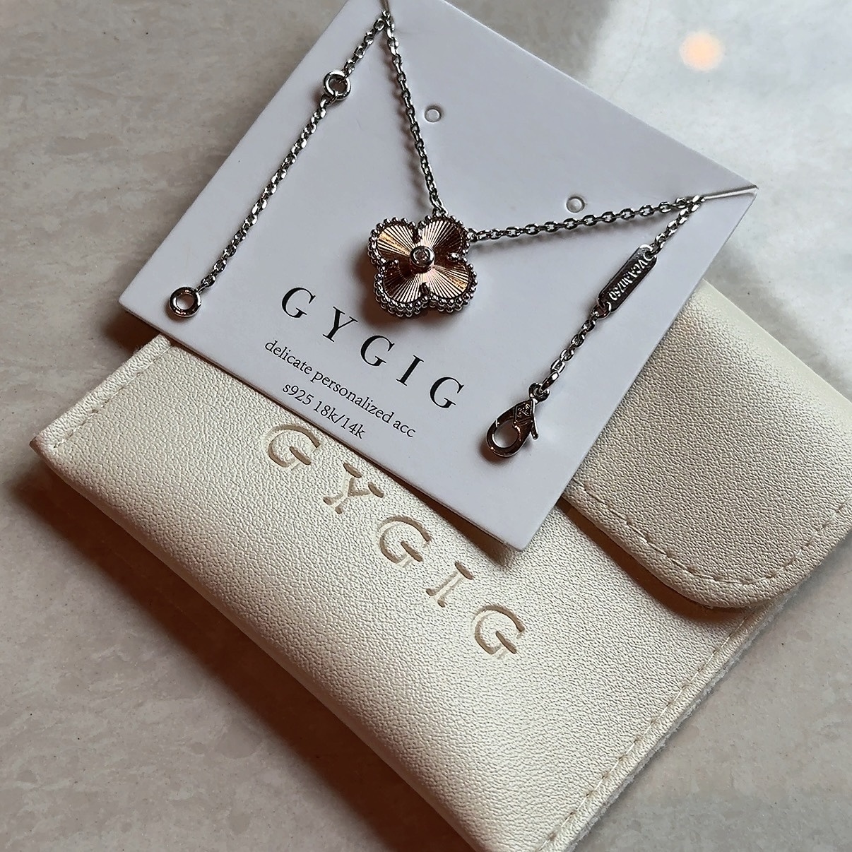 【中號水鑽項鍊】18k聖誕玫瑰金鐳射”白金邊四葉草高奢定製系列