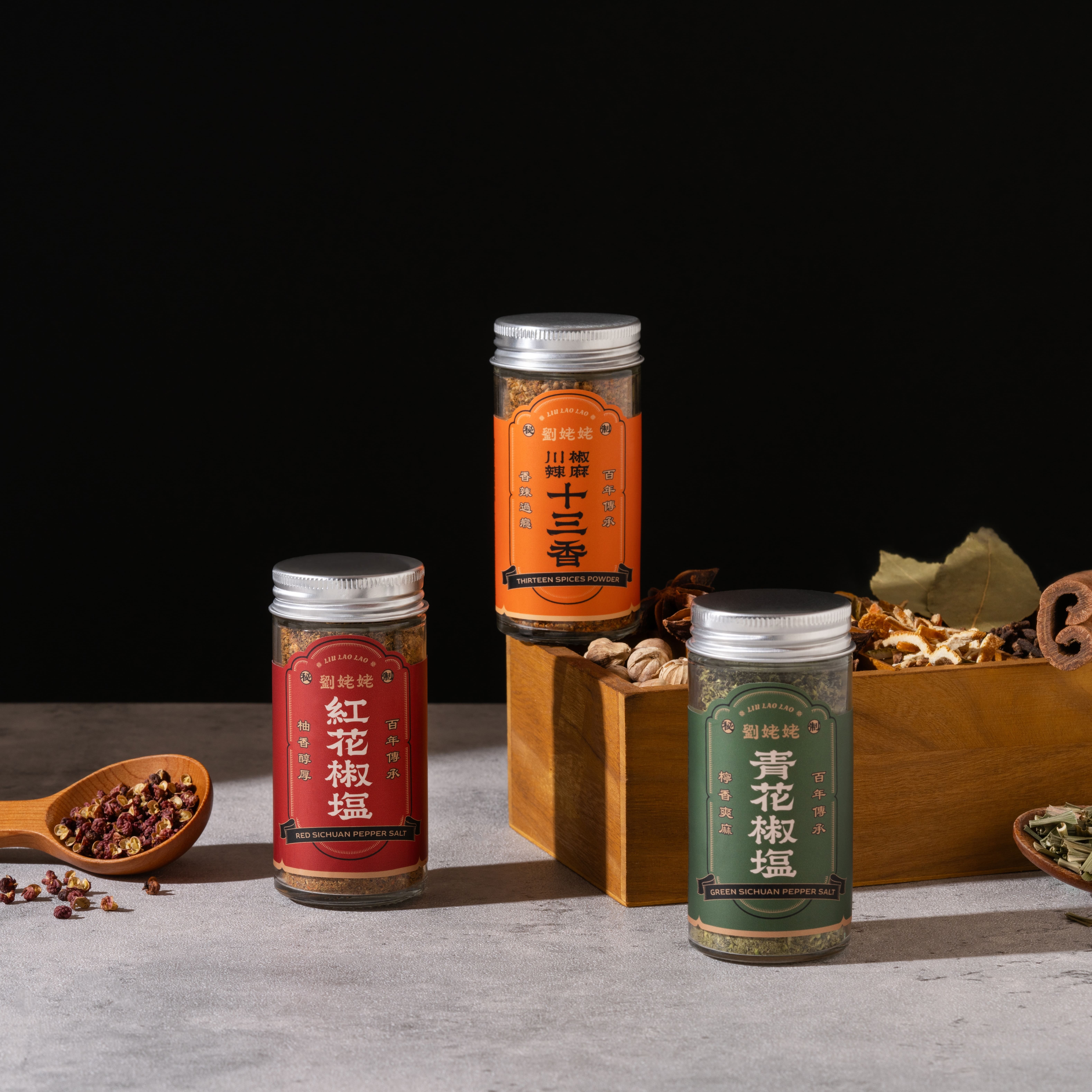 劉姥姥花椒鹽粉三入組（紅花椒鹽/青花椒鹽/川辣椒麻十三香）