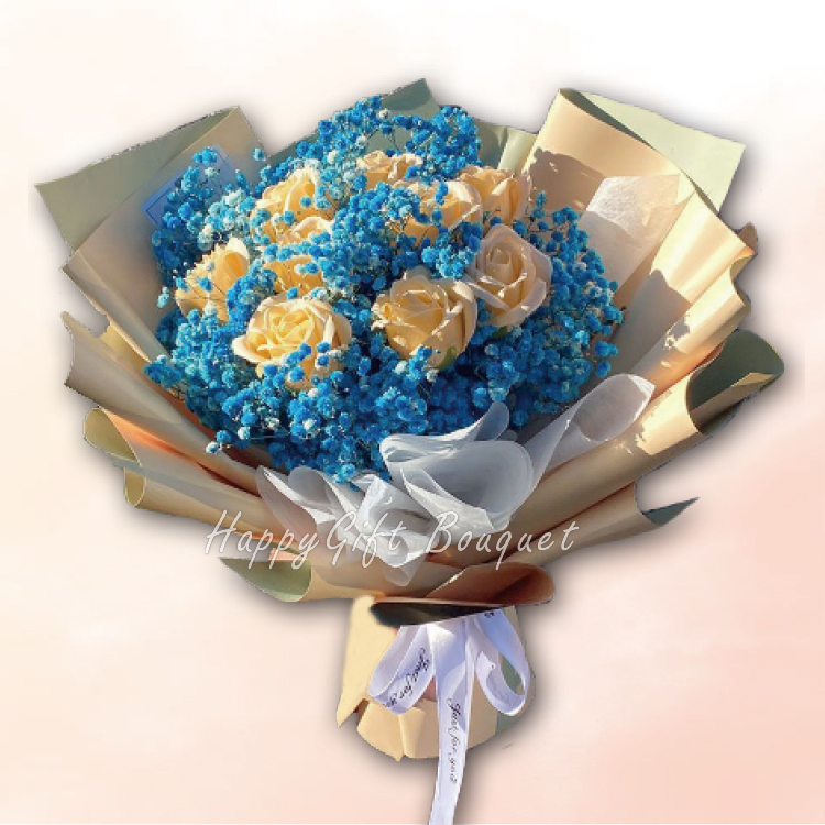 9朵玫瑰香皂滿天星永生乾燥花束,9 Roses Soapflower  Gypsophila Everlasting Dry Bouquet