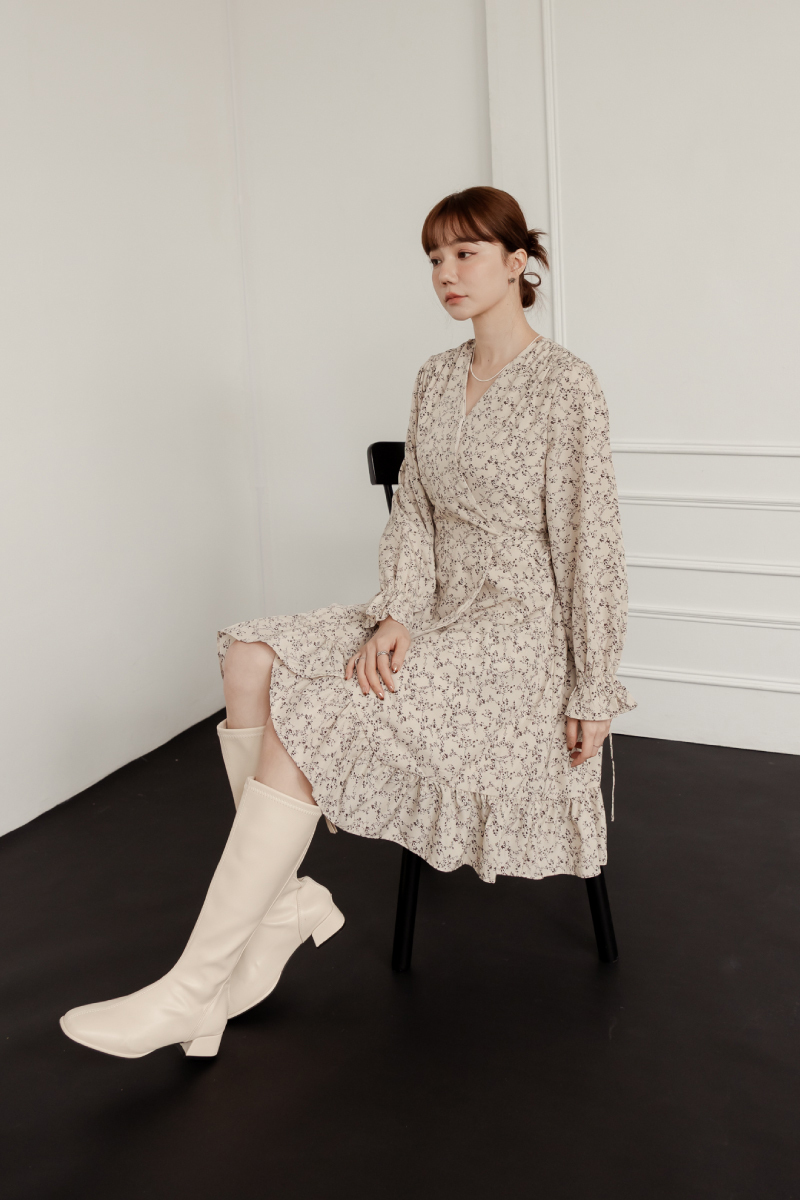 荷葉邊碎花一片裙洋裝