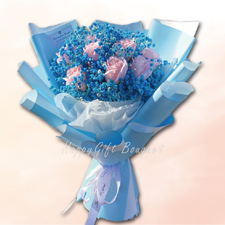 9朵玫瑰香皂滿天星永生乾燥花束,9 Roses Soapflower  Gypsophila Everlasting Dry Bouquet