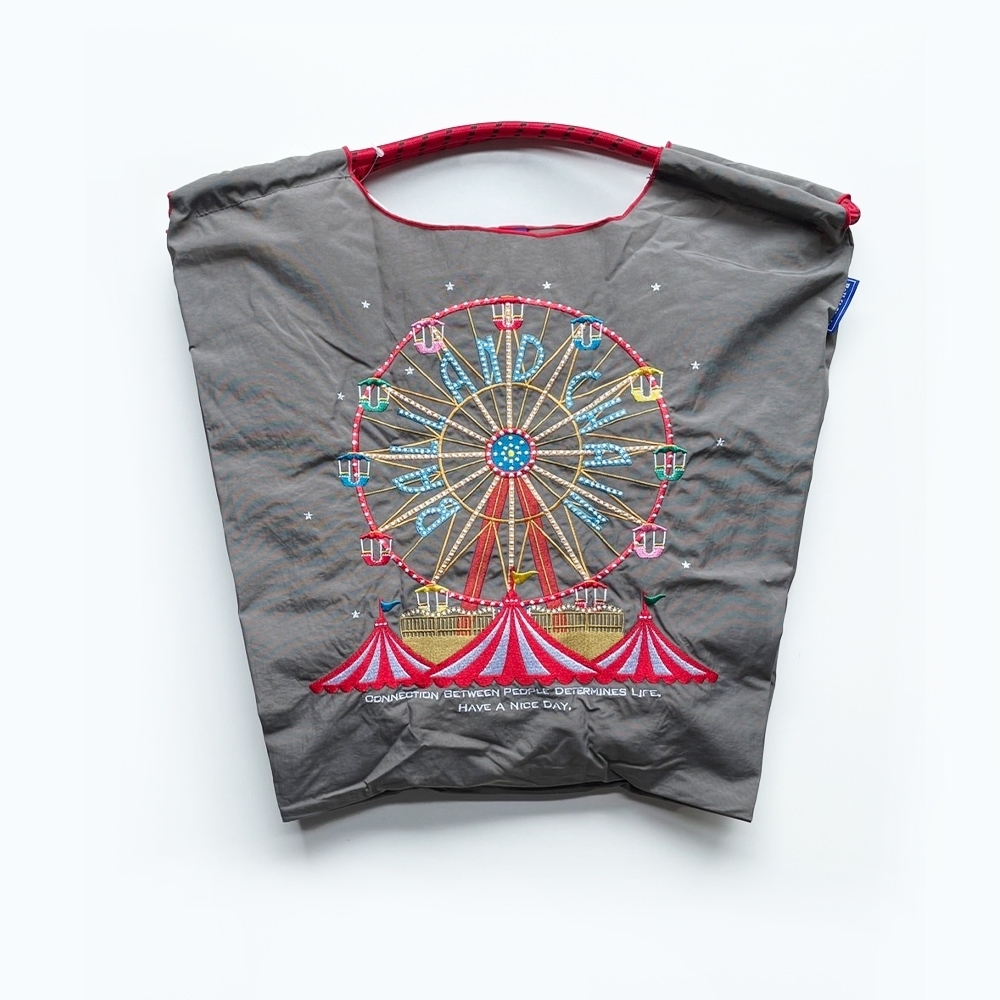 Ball＆Chain 刺繡環保購物袋 M號 - 灰 (30104285)