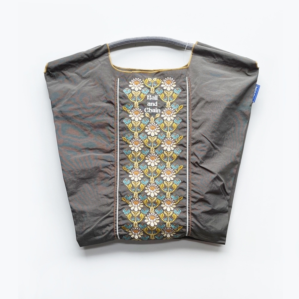 Ball＆Chain 刺繡環保購物袋 M號 - 灰 (30104661)