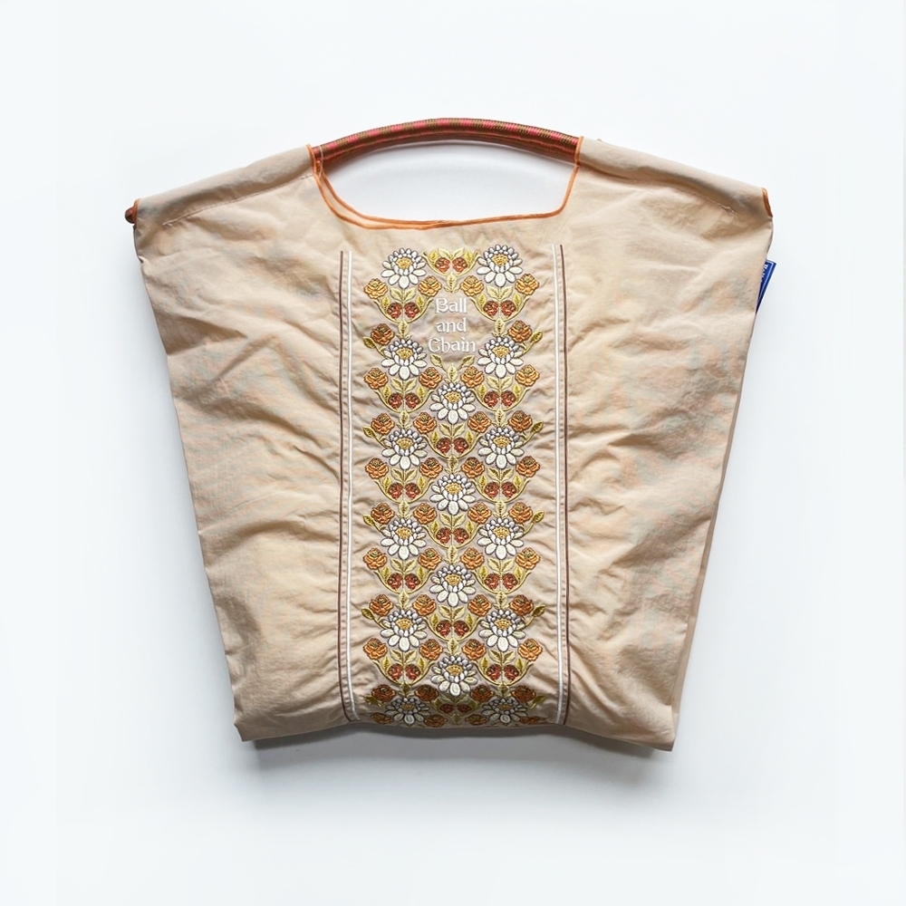 Ball＆Chain 刺繡環保購物袋 M號 - 卡其 (30104621)