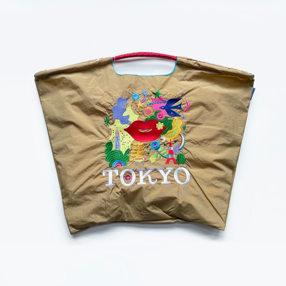 Ball＆Chain 刺繡環保購物袋 L號 - 卡其 (31810203)