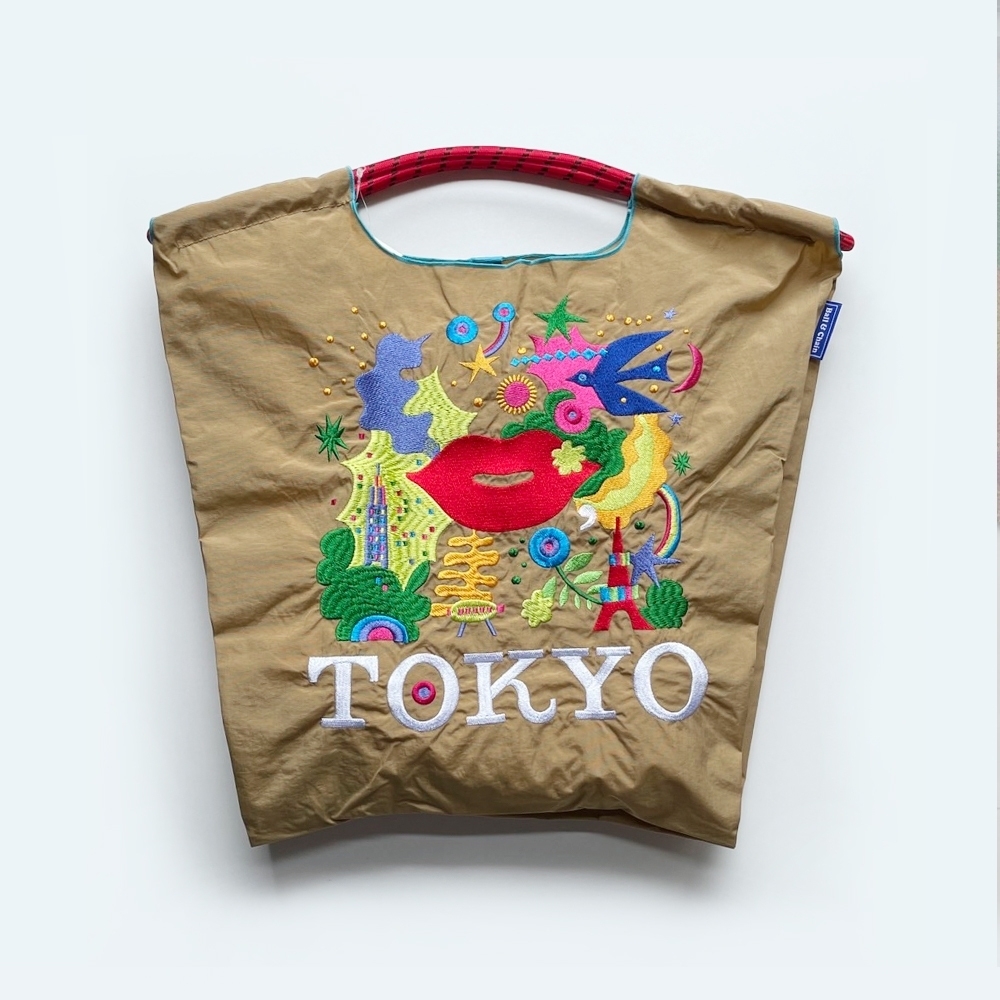 Ball＆Chain 刺繡環保購物袋 M號 - 卡其 (31800203)