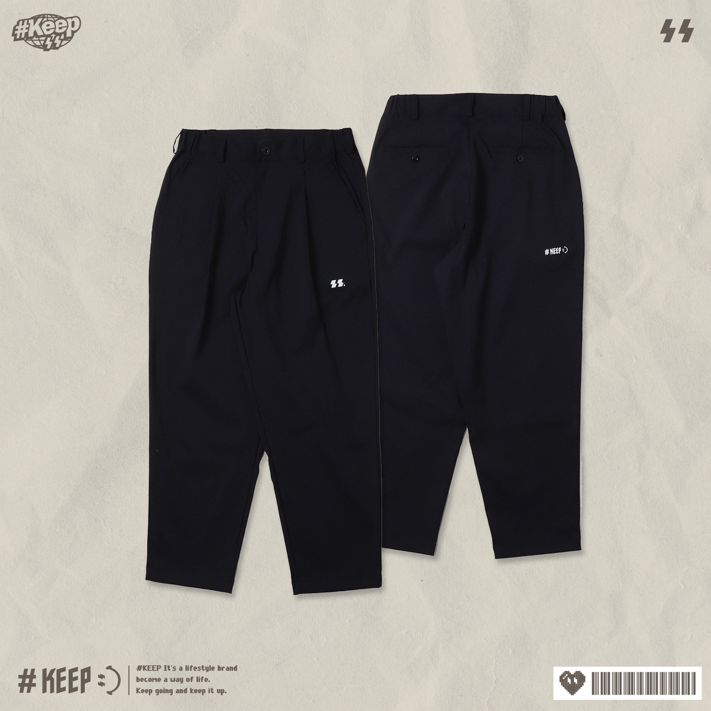 #KEEP LIGHTNING LOGO PANTS 黑色 小閃電印花 修身 彈性 寬鬆 長褲【KS258-BK】