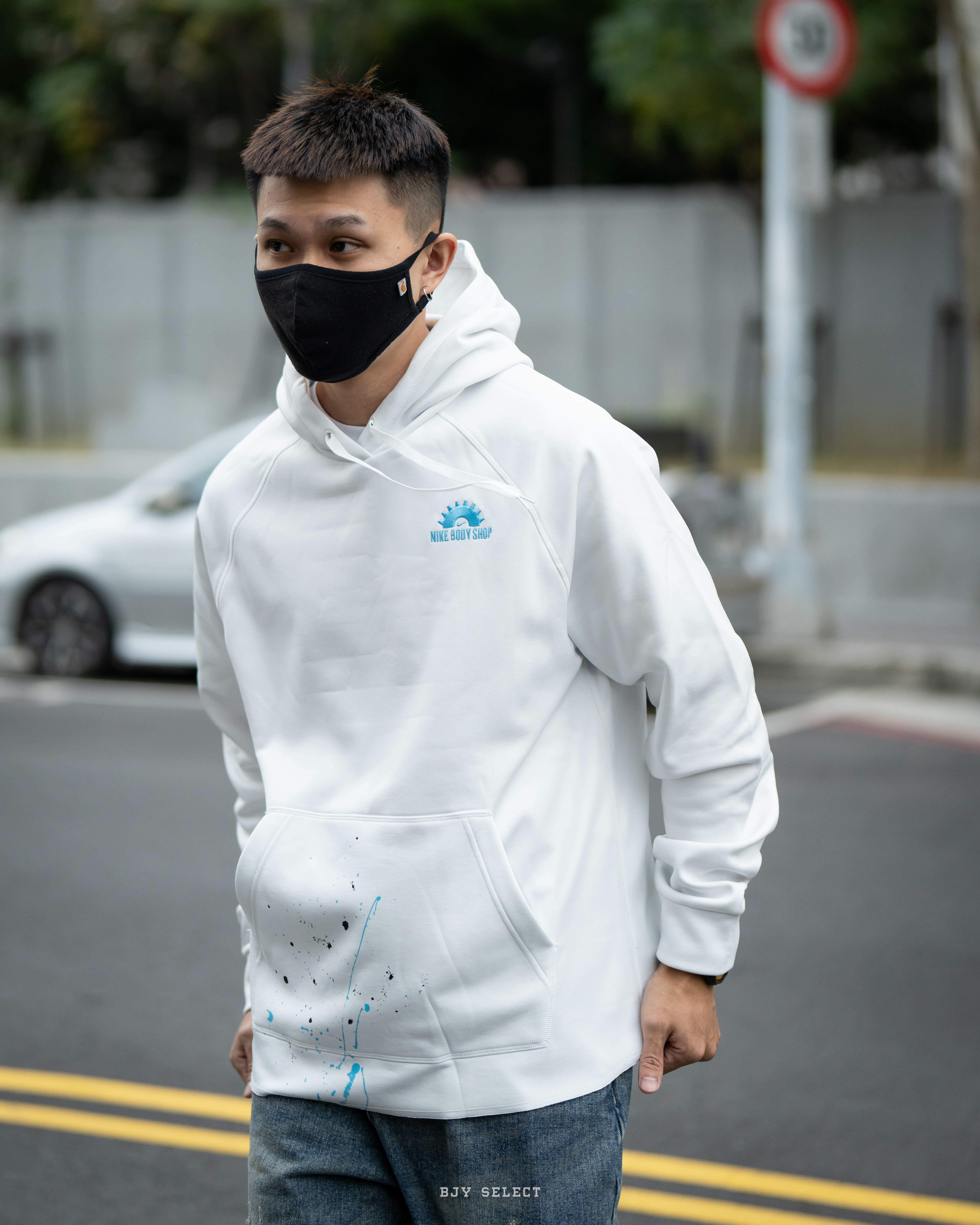 #現貨 NIKE 刺繡LOGO 潑墨 鋪棉 帽T DV9907-010 黑 121 白色