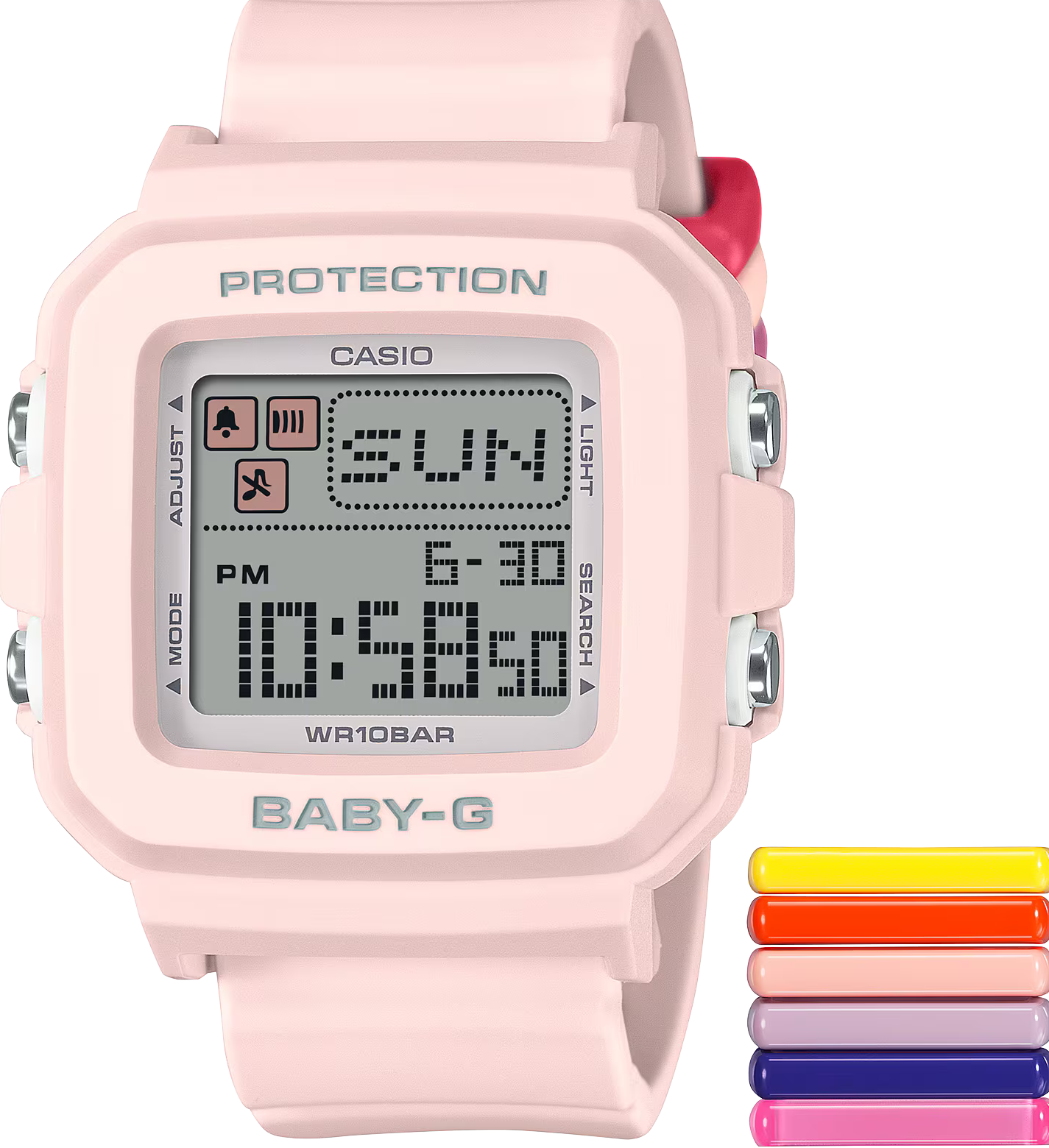 萬年鐘錶 - BABY-G G+PLUS   繽紛錶帶環粉紅方形運動電子錶  BGD-10L-4  錶徑 : 39 MM