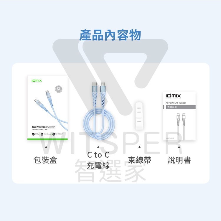 Idmix PD100W Type-C to Type-C 1.5M 快速充電線
