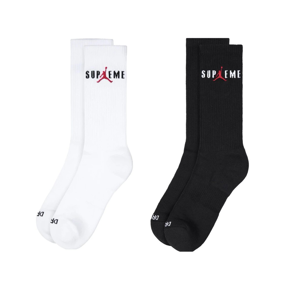 Supreme x Jordan White Crew Socks 襪子 白色/黑色 2Pack 2入一組