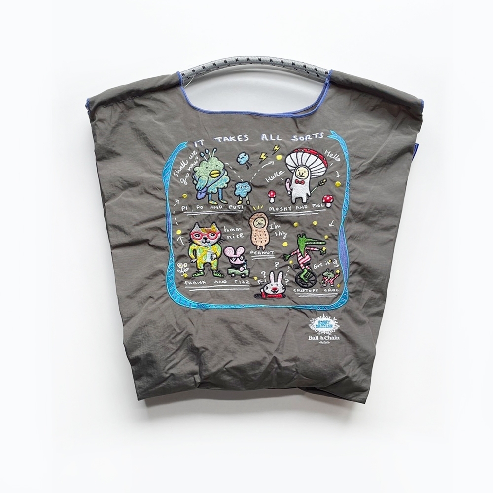 Ball＆Chain 刺繡環保購物袋 M號 - 灰 (32200561)
