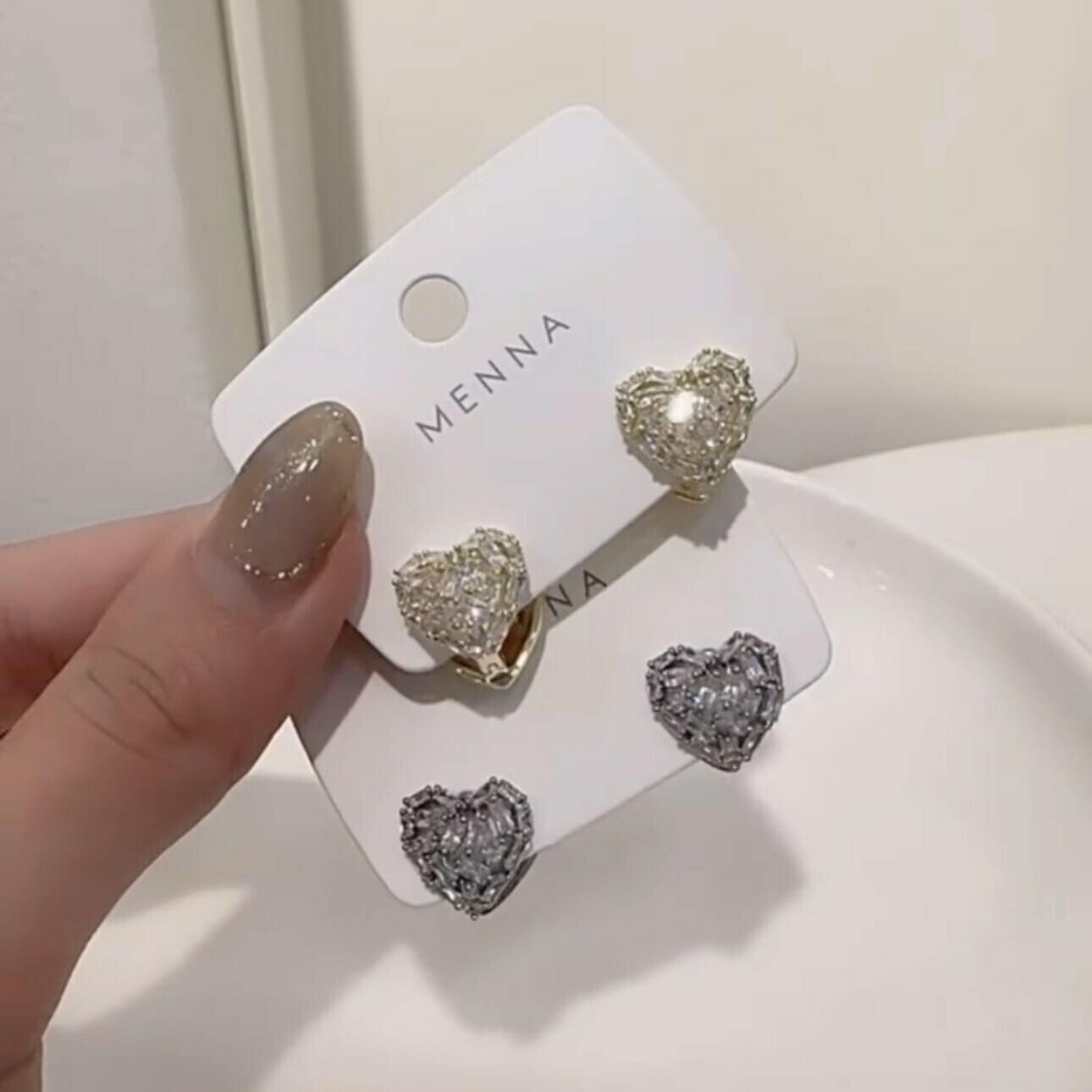 鋯石滿鑽愛心雙面易扣