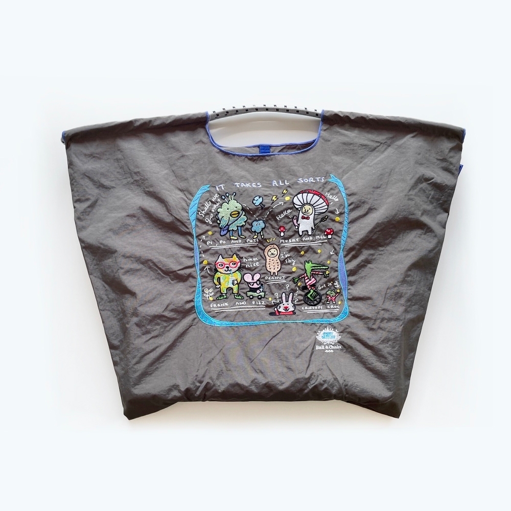 Ball＆Chain 刺繡環保購物袋 L號 - 灰 (32210561)