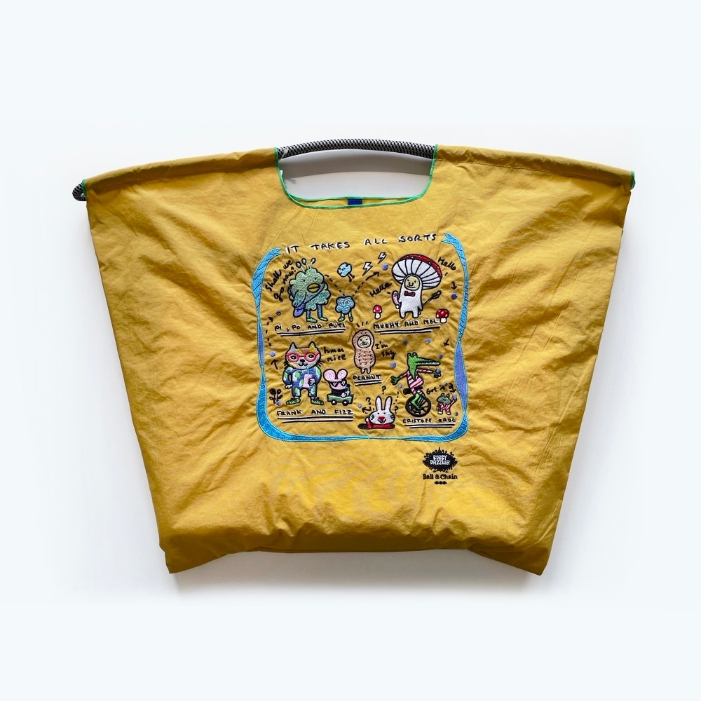 Ball＆Chain 刺繡環保購物袋 L號 - 黃 (32210510)