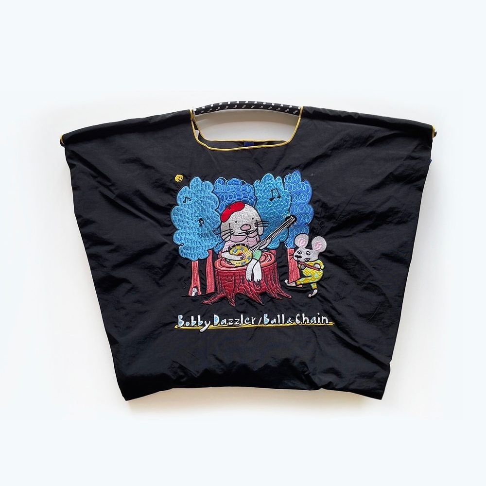 Ball＆Chain 刺繡環保購物袋 L號 - 黑 (32210601)