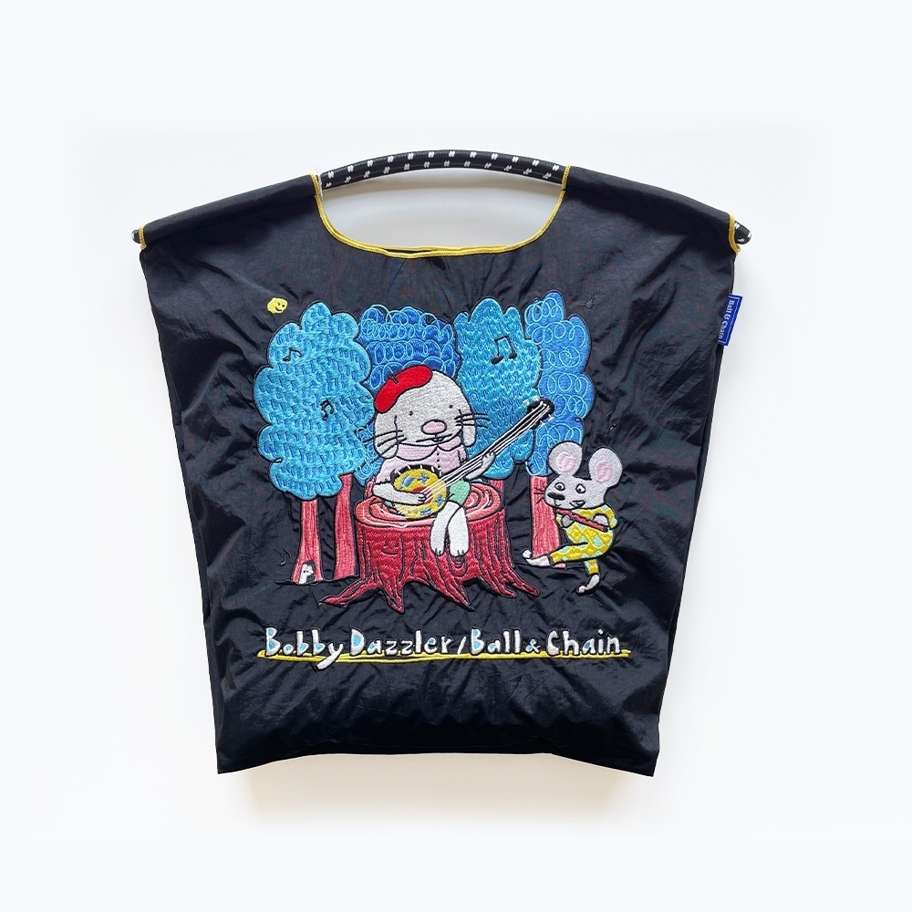 Ball＆Chain 刺繡環保購物袋 M號 - 黑 (32200601)