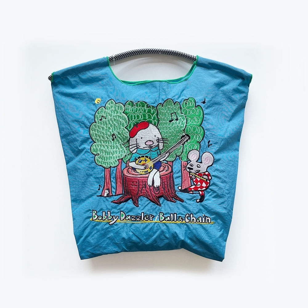 Ball＆Chain 刺繡環保購物袋 M號 - 藍 (32200688)