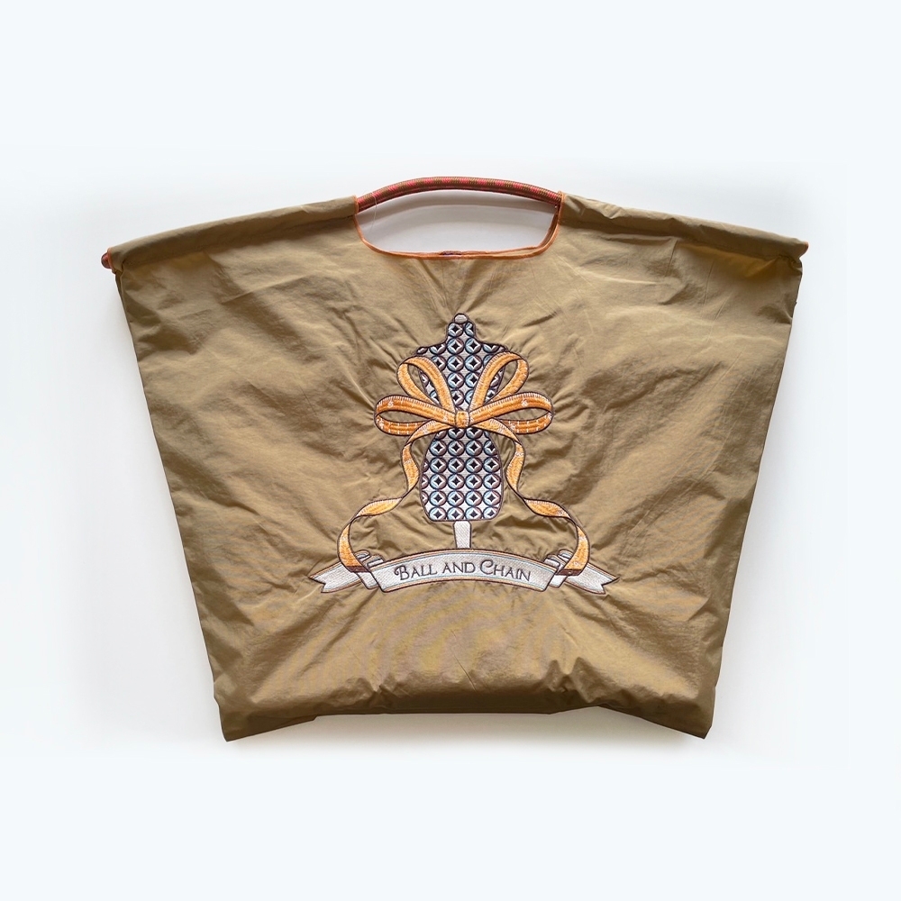 Ball＆Chain 刺繡環保購物袋 L號 - 卡其 (30115003)
