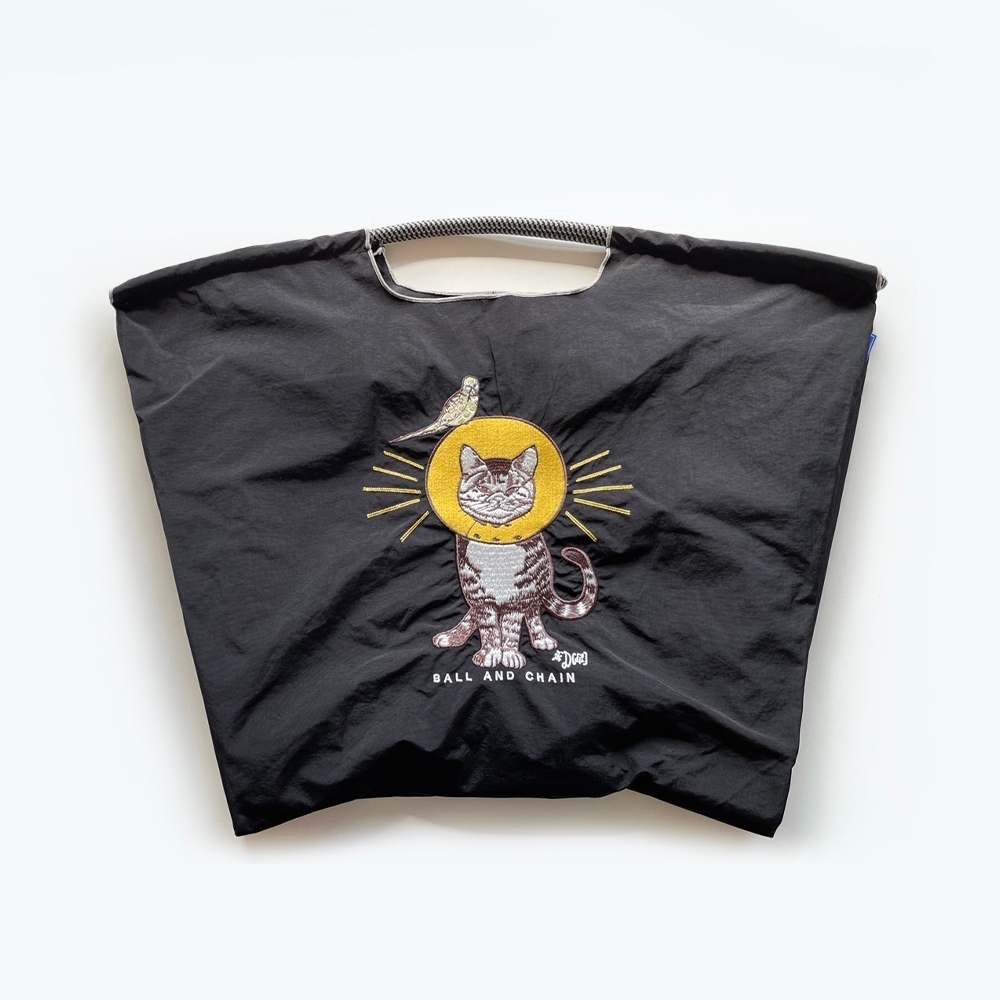Ball＆Chain 刺繡環保購物袋 L號 - 黑 (31310101)