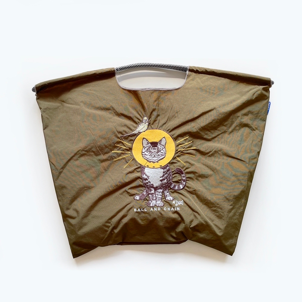 Ball＆Chain 刺繡環保購物袋 L號 - 橄欖綠 (31310113)