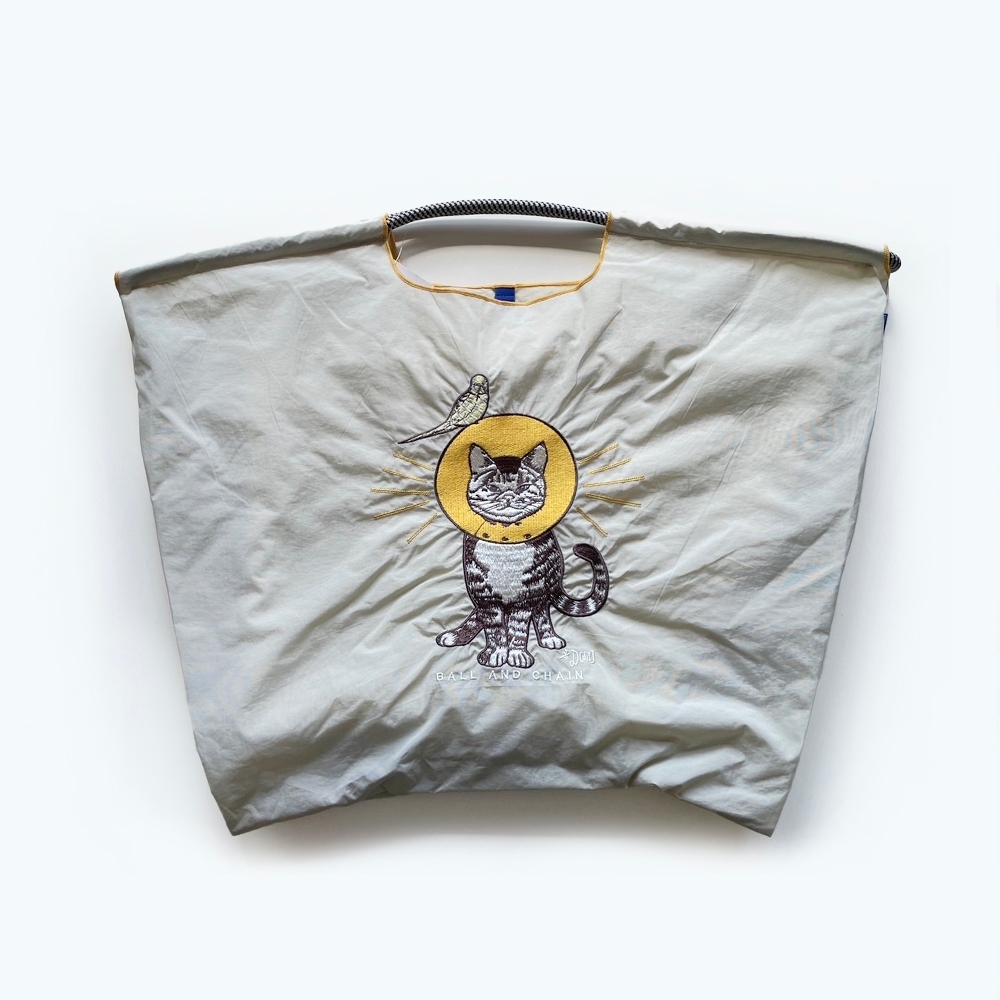 Ball＆Chain 刺繡環保購物袋 L號 - 淺灰 (31310127)