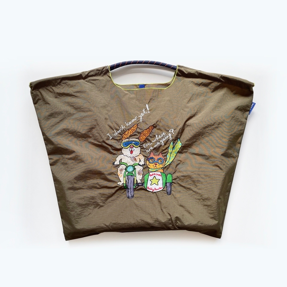 Ball＆Chain 刺繡環保購物袋 L號 - 橄欖綠 (32210413)