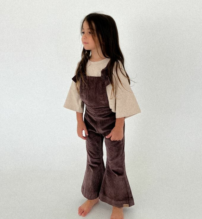 TWIN COLLECTIVE KIDS 燈芯絨喇叭吊帶褲 Farrah Flare Overall - Brown Cord