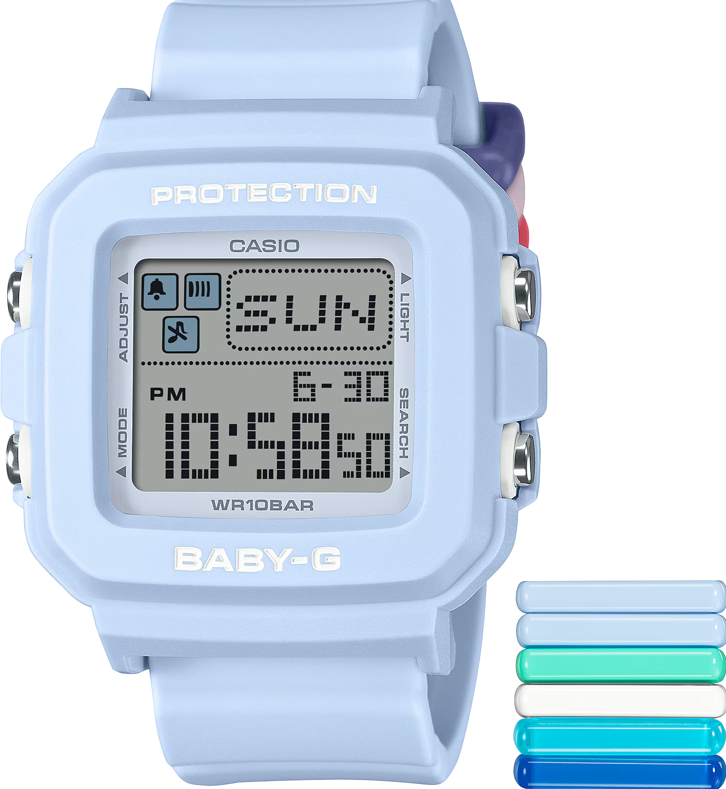 萬年鐘錶 - BABY-G G+PLUS   繽紛錶帶環方形運動電子錶 BGD-10L-2 錶徑 : 39 MM